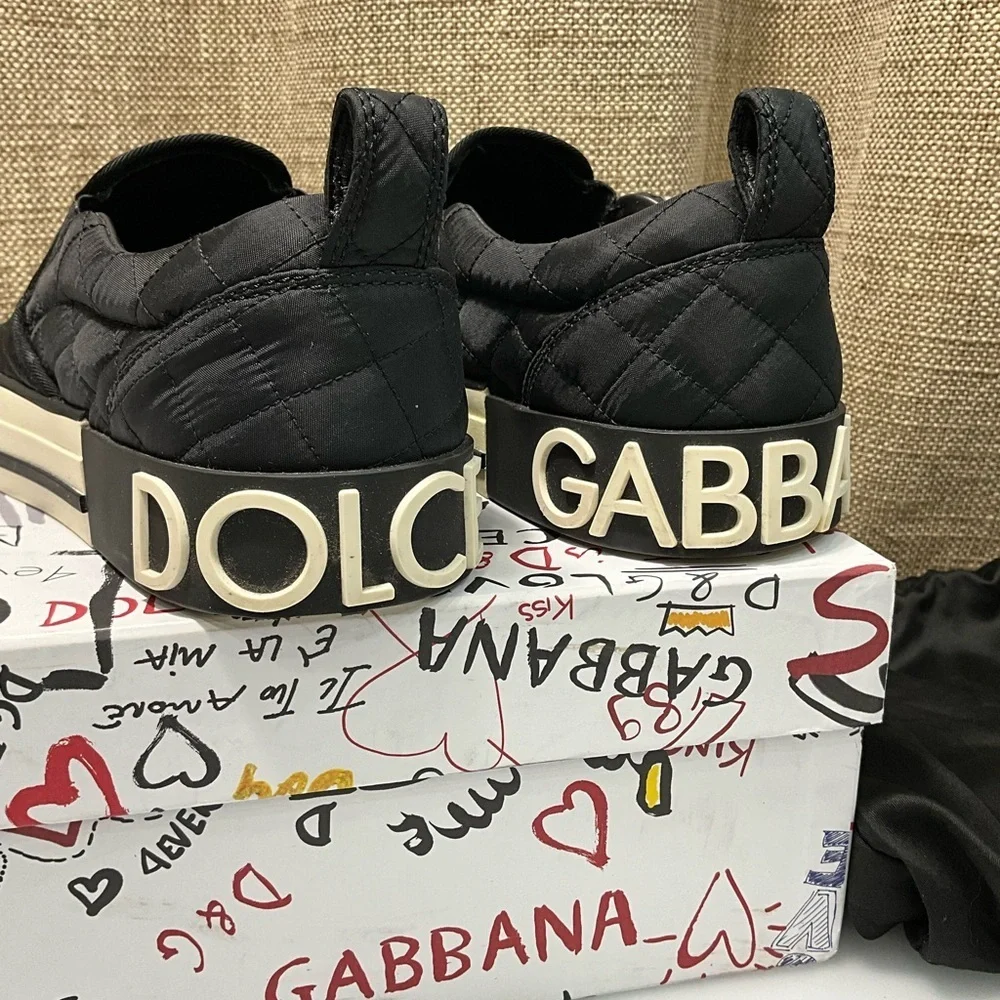 DOLCE & GABBANA Custom 2.Zero Quilted Slip On Black Nyon Sneakers 38 shoes